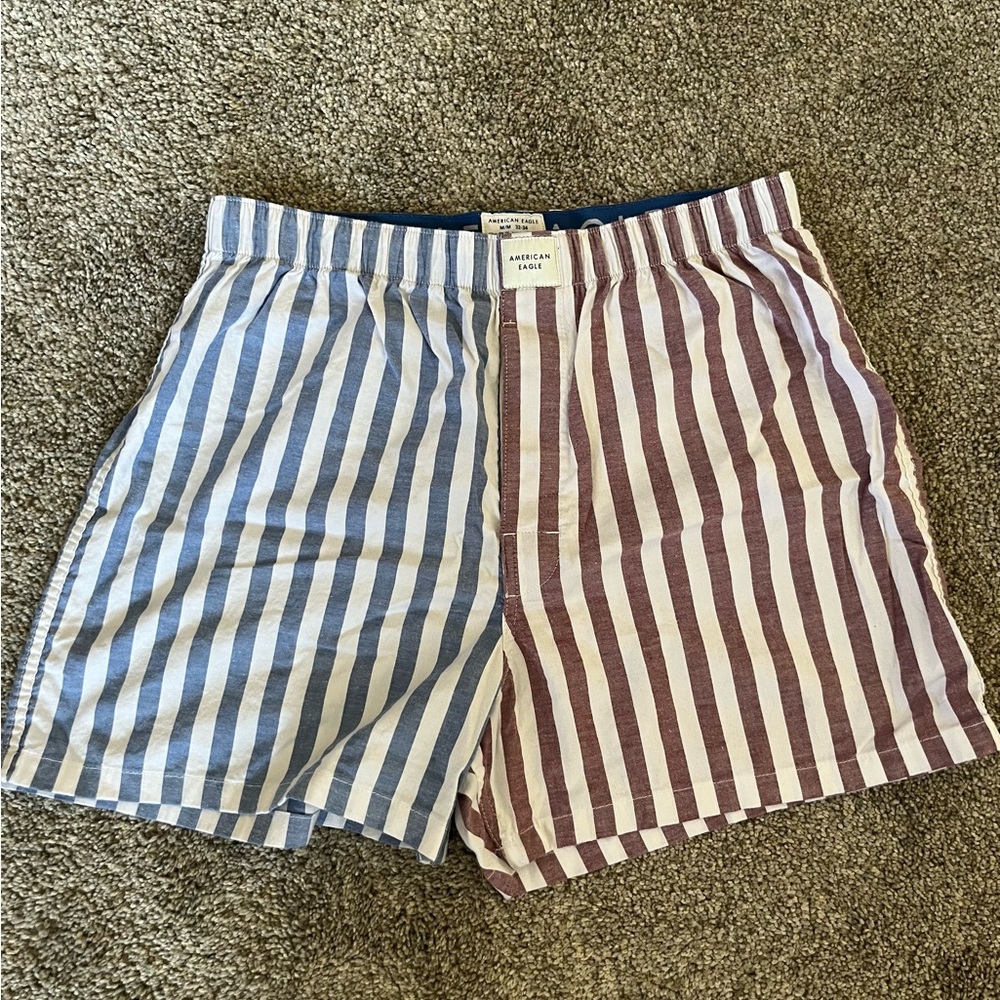 American Eagle Outfitters Men's Dual Stripe Stretch Boxer Shorts - Blue and Red